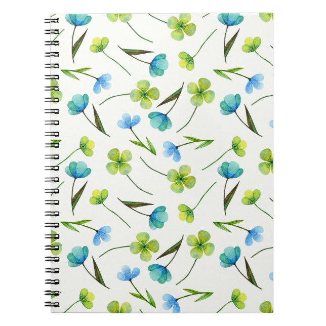 Cuaderno Plantas acuarelas: Patrón floral sin foco. (Frente)