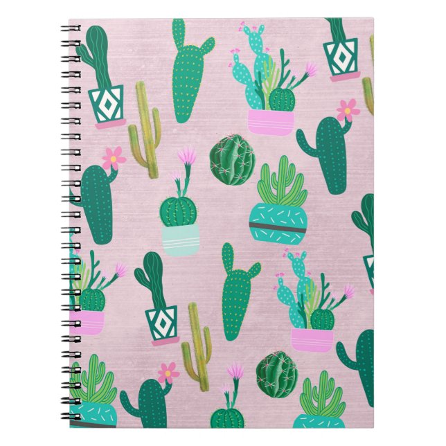 Cuaderno Plantas Cactus Cactáceos del Suroeste Rústico Rosa (Frente)
