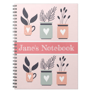 Cuaderno Plantas de maceta rosa pastel y gris moderno