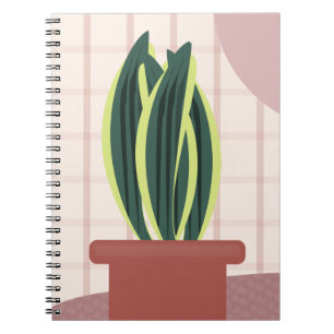 Cuaderno Plantas de serpiente sobre fondo rosa de cuadros e