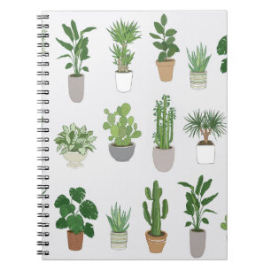 Cuaderno Plantas domésticas, patrón de doodle vintage