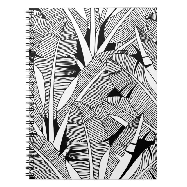 Cuaderno Plantas exóticas blancas y negras y palmeras botán (Frente)