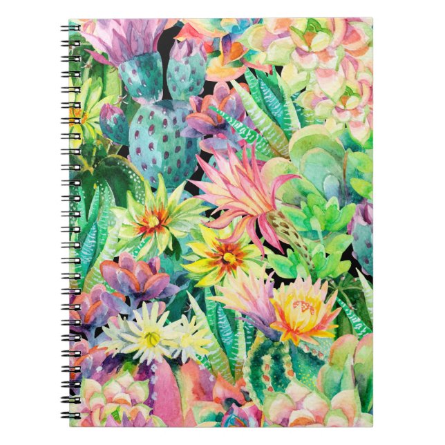 Cuaderno Plantas suculentas y patrón de jardín de cactus (Frente)