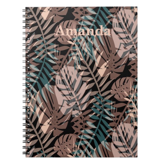 Cuaderno Plantas tropicales, selva, trópicos, beige, hojas (Frente)
