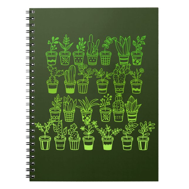 Cuaderno Plantas verdes de Doodle lindo en ollas (Frente)