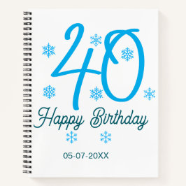 Cuaderno plantilla azul para cumpleaños 40 con nombre fecha