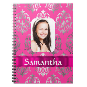 Cuaderno Plantilla de foto personalizada de damasco rosa