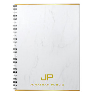 Cuaderno Plantilla de mármol con monograma dorado elegante