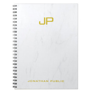 Cuaderno Plantilla de mármol de monograma dorado de moda pr