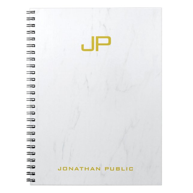 Cuaderno Plantilla de mármol de monograma dorado de moda pr (Frente)