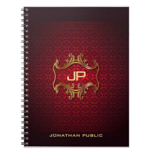 Cuaderno Plantilla de Monograma Clásico Elegante de Damasco