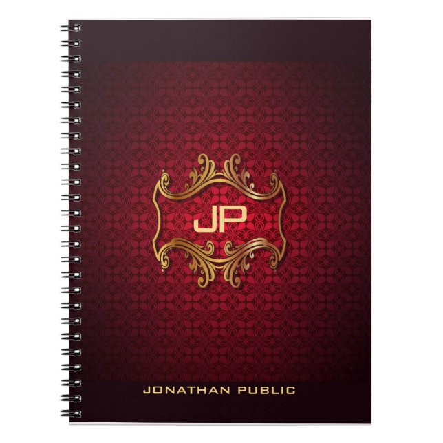 Cuaderno Plantilla de Monograma Clásico Elegante de Damasco (Frente)