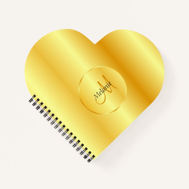 Cuaderno Plantilla de monograma elegante de oro falso perso (Anverso)