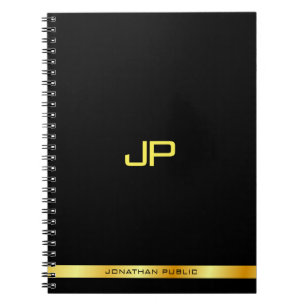 Cuaderno Plantilla de Monograma Elegante de Oro Negro Perso