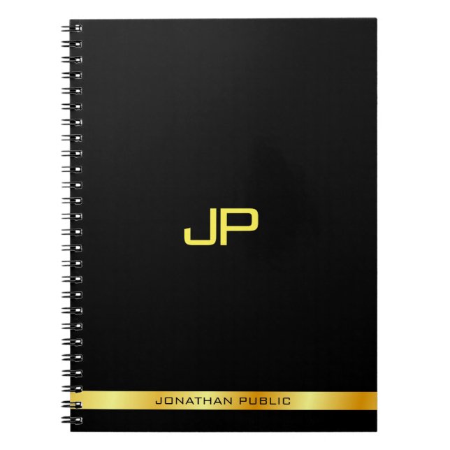 Cuaderno Plantilla de Monograma Elegante de Oro Negro Perso (Frente)