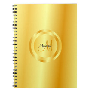 Cuaderno Plantilla de monograma moderno elegante de oro fal
