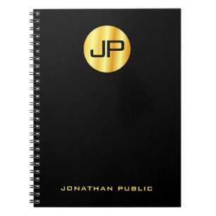 Cuaderno Plantilla de Monograma Negro Dorado Personalizada