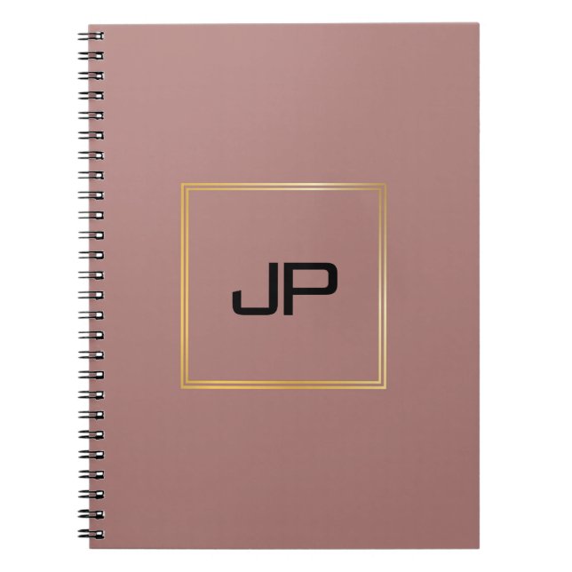 Cuaderno Plantilla de monograma personalizado en oro rosa  (Frente)