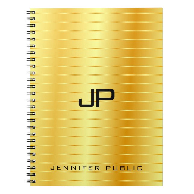 Cuaderno Plantilla de monograma personalizado falso oro (Frente)