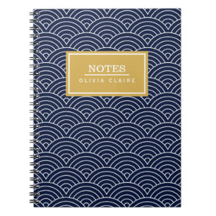 Cuaderno Plantilla de nombre de oro del patrón de onda de c