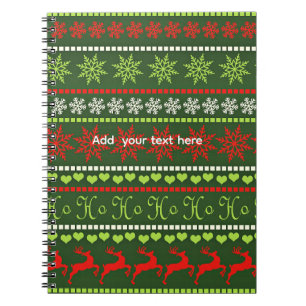 Cuaderno Plantilla de patrón festivo rojo y verde