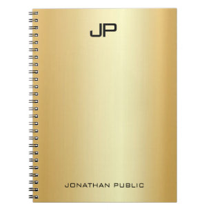Cuaderno Plantilla elegante de monograma moderno de oro fal
