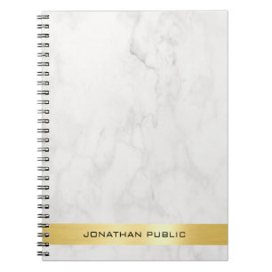 Cuaderno Plantilla en espiral de mármol blanco dorado elega