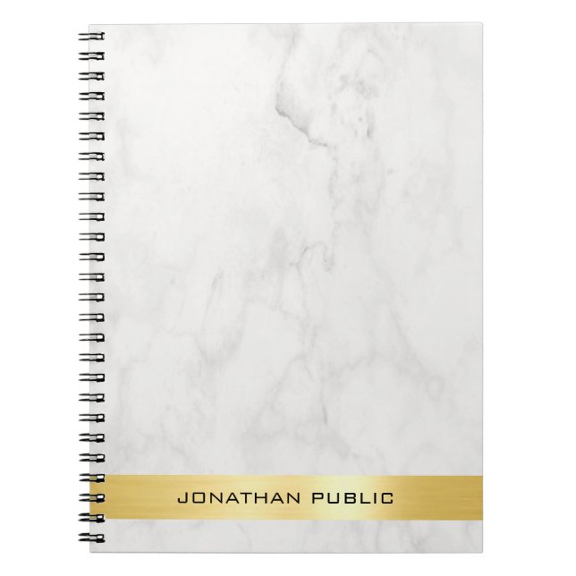 Cuaderno Plantilla en espiral de mármol blanco dorado elega (Frente)
