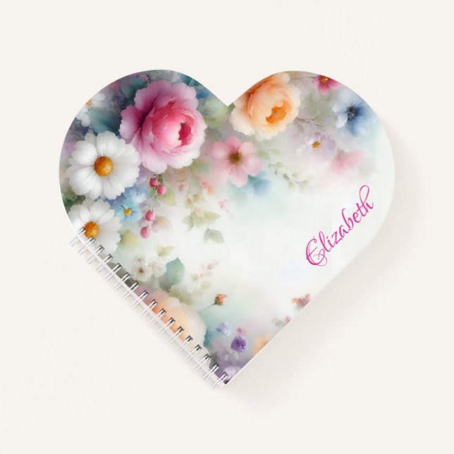 Cuaderno Plantilla floral de acuarela personalizada con nom (Anverso)