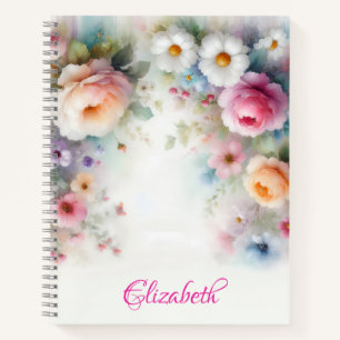 Cuaderno Plantilla linda de pintura floral aquarela acuarel