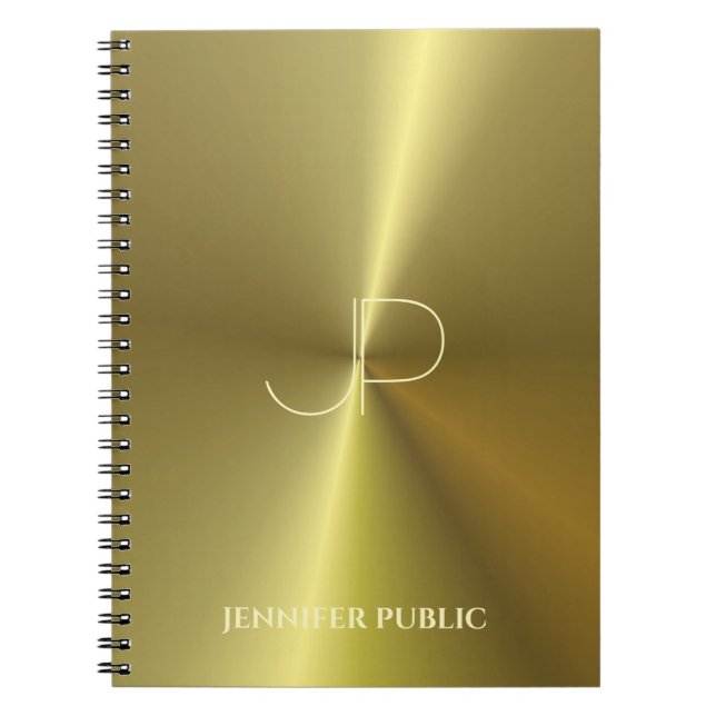 Cuaderno Plantilla moderna monogramada de oro de Faux metál (Frente)