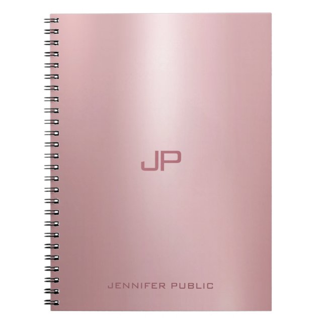 Cuaderno Plantilla monogramada de oro Rosa clásico elegante (Frente)