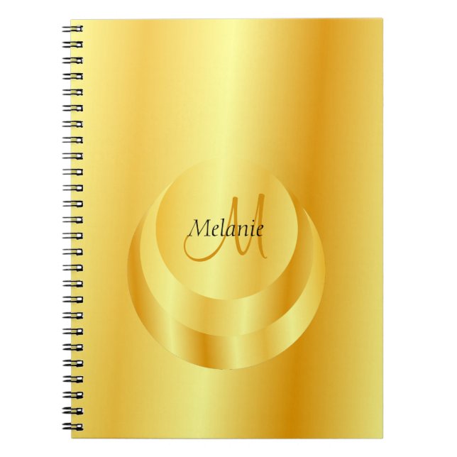 Cuaderno Plantilla monogramada elegante de aspecto dorado (Frente)
