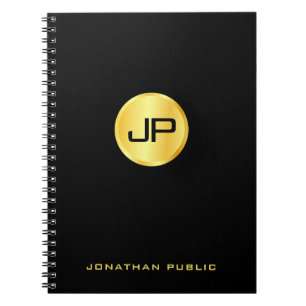 Cuaderno Plantilla Monogramada Elegante de Negro y Dorado