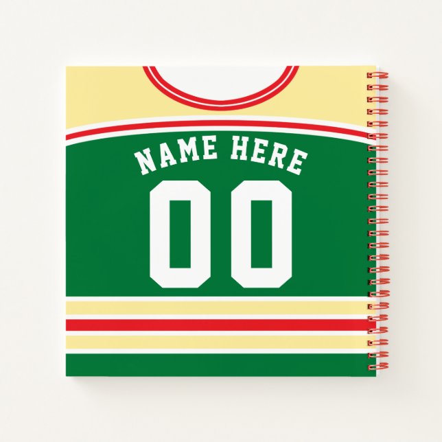 Cuaderno Plantilla personalizada de Jersey verde de hockey  (Reverso)