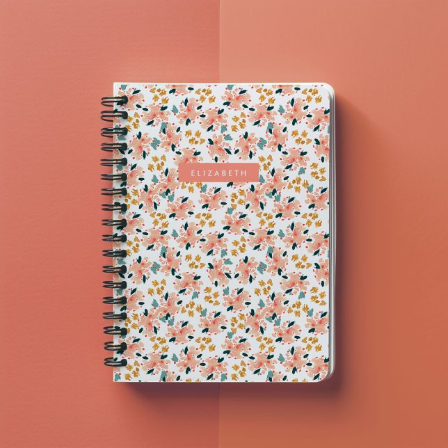 Cuaderno Plantón floral color de agua rosa personalizado (Pink watercolor floral garden personalized notebook.)