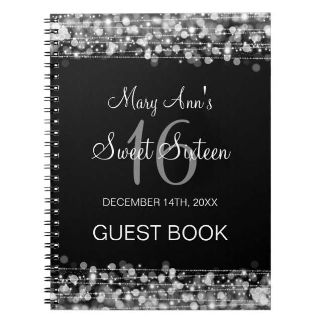 Cuaderno Plata de las chispas del fiesta del Guestbook del (Frente)