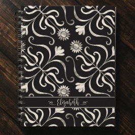 Cuaderno Plata Pearl Floral Damask Sunflower Classy Black