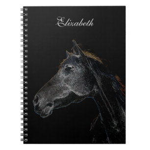 Cuaderno Plata psicodélica abstracta y caballo negro