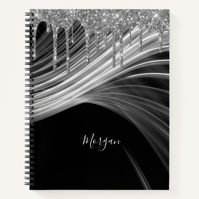 Cuaderno Plata Purpurina Dris y Rayos Ligeros, Nombre Blanc (Anverso)