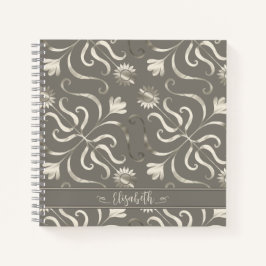 Cuaderno Plata y Pearl Floral Damask Sunflower Clásico Gris