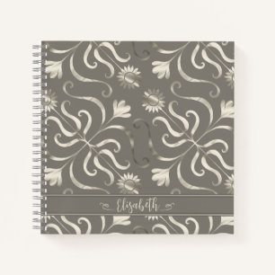 Cuaderno Plata y Pearl Floral Damask Sunflower Clásico Gris