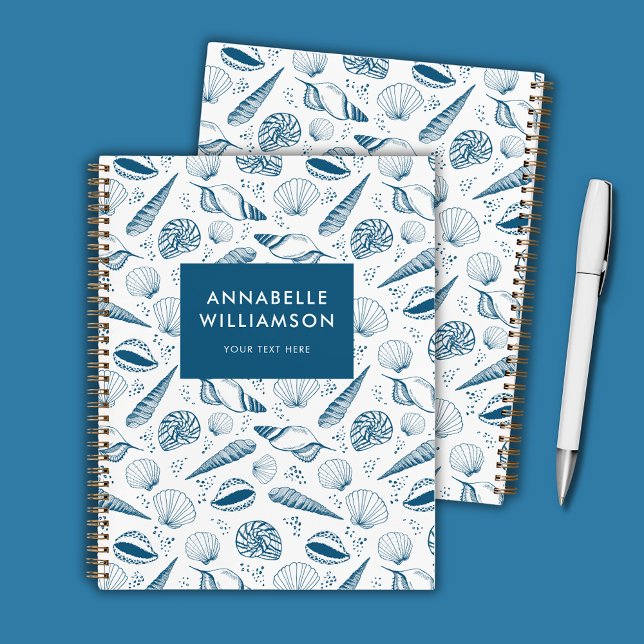 Cuaderno Playa azul y blanca (Seashell blue and white personalized notebook)