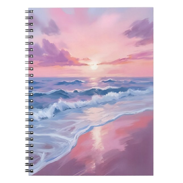 Cuaderno Playa Cotton Candy | Pintura de olas de océano ros (Frente)