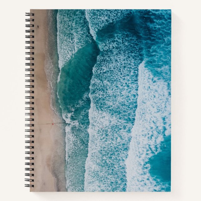 Cuaderno Playa de arena de las olas del océano azul (Anverso)