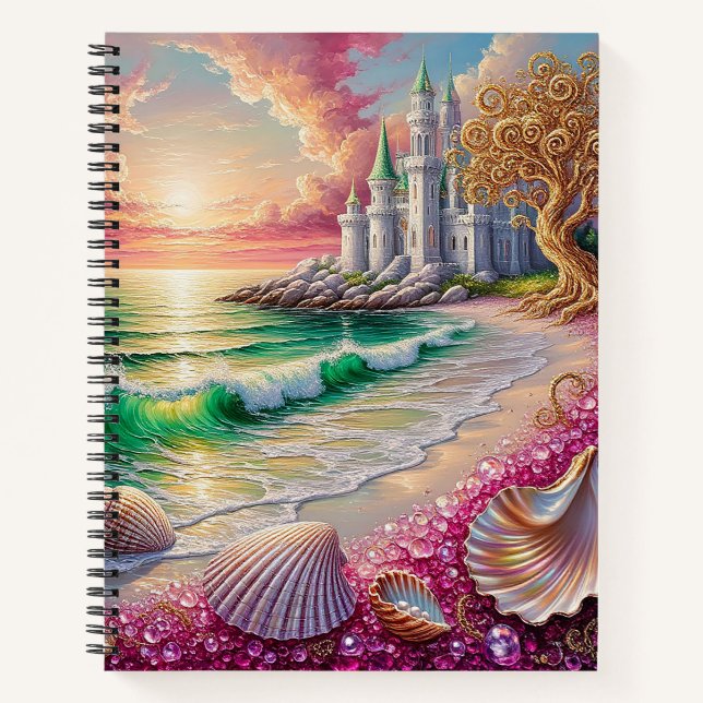 Cuaderno Playa de fantasía con conchas, castillo (Anverso)