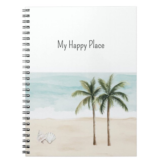 Cuaderno Playa del Océano Palmas Tropicales Conchas (Frente)