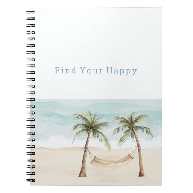 Cuaderno Playa Encuentra Tu Feliz Palmeras Océano (Frente)