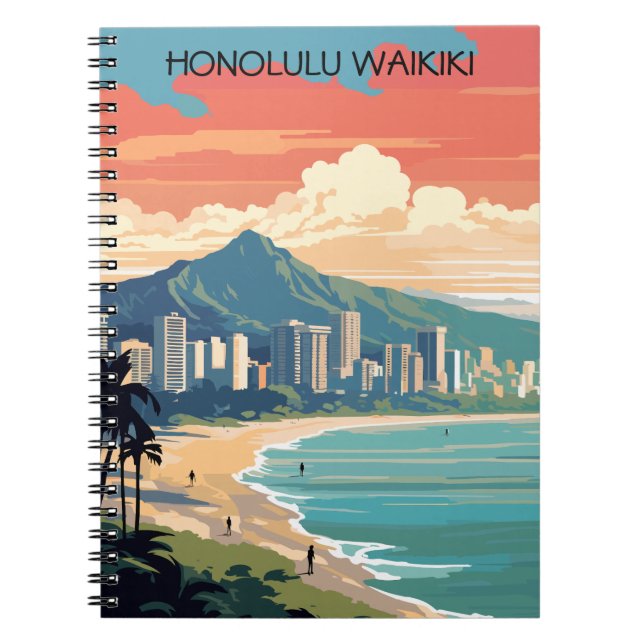 Cuaderno Playa Honolulu Waikiki Beach Hawaii Panorama View  (Frente)