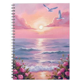 Cuaderno Playa Rosada | Océano Rosa Puesta de Sol Costera A
